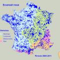 Carte de répartition de l'écureuil roux en France 2005-2011
